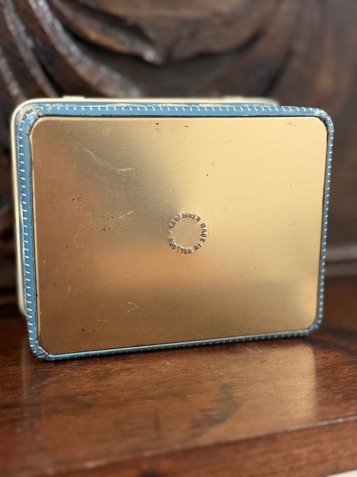 Vintage Wedgwood-Style Blue Tin with Classical Motif