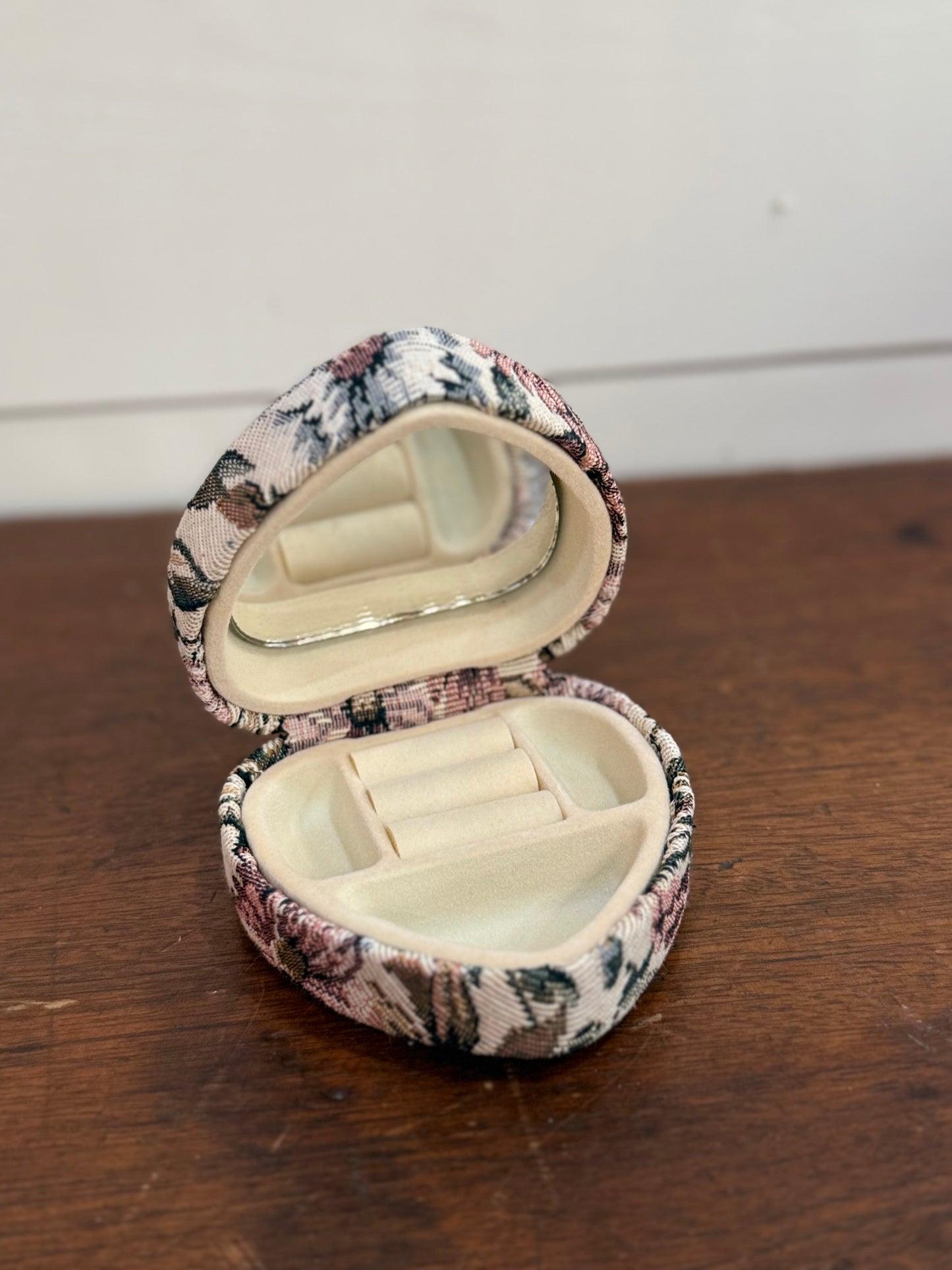 Vintage Floral Tapestry Heart Trinket Box