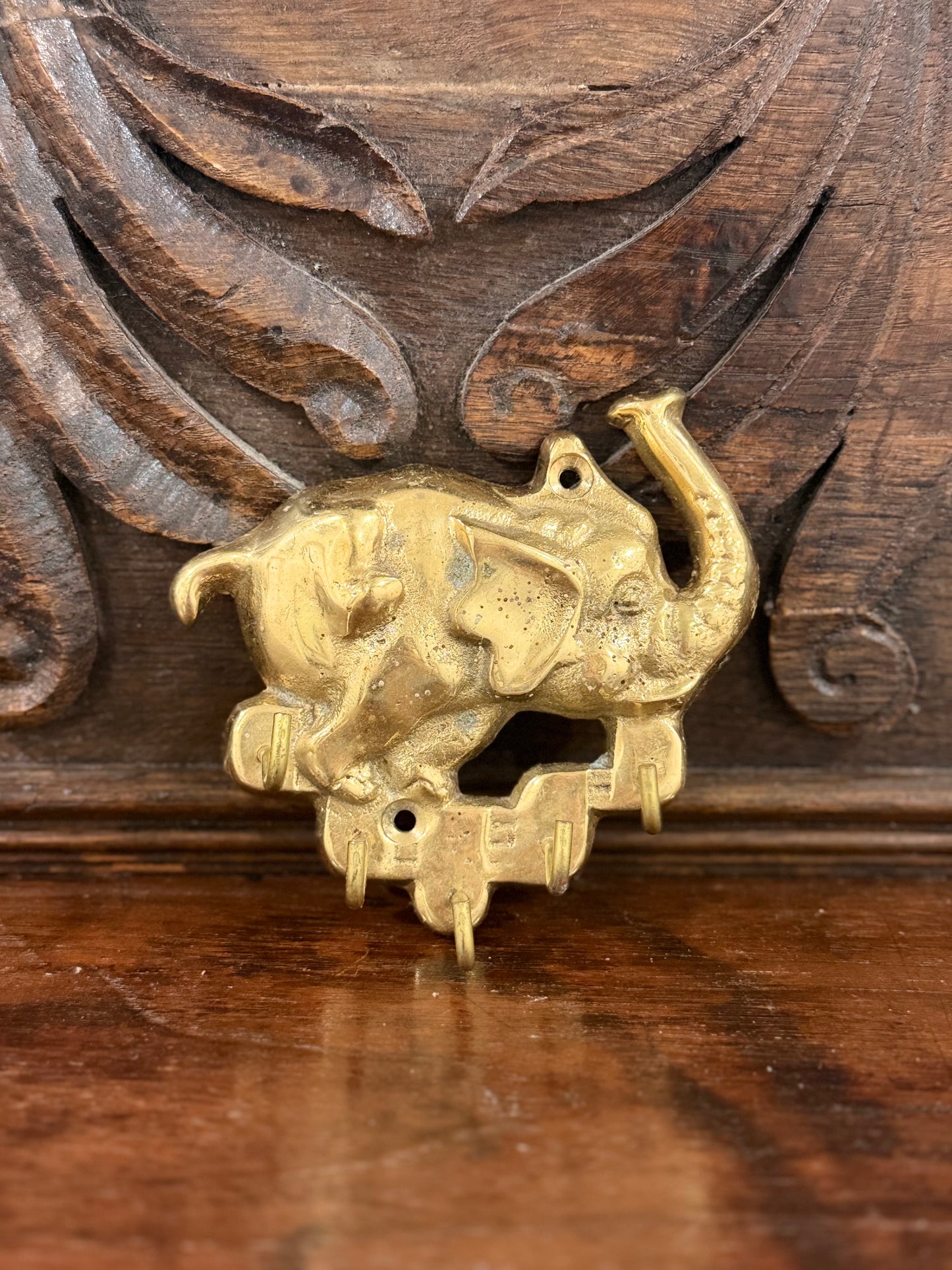 Vintage Brass Elephant Key Holder / Wall Hook