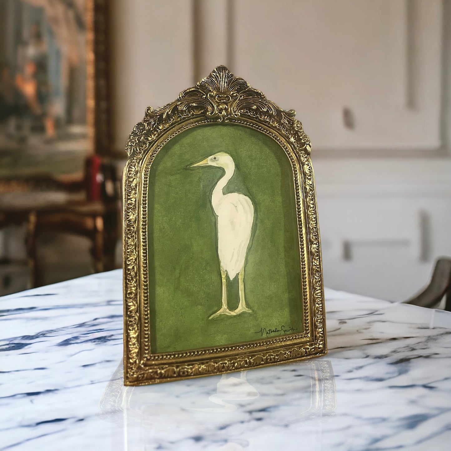 White Heron Watercolor Original