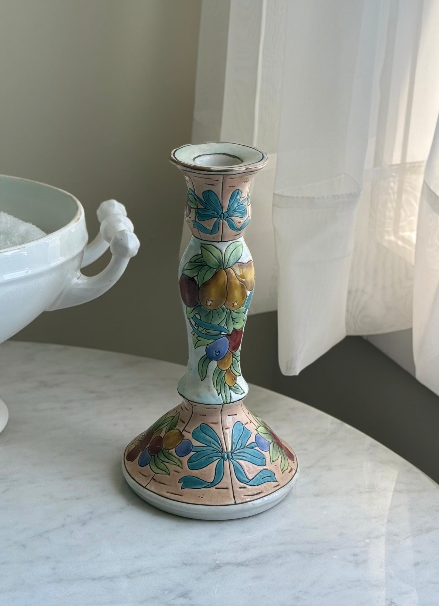 Hand-Painted Italian Style Ceramic Candlestick