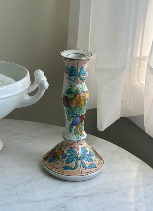 Hand-Painted Italian Style Ceramic Candlestick