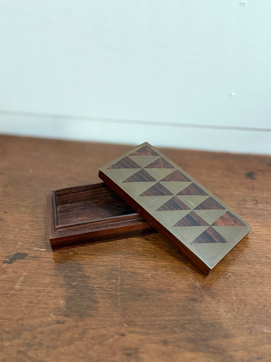 Vintage Brass & Wood Geometric Trinket Box