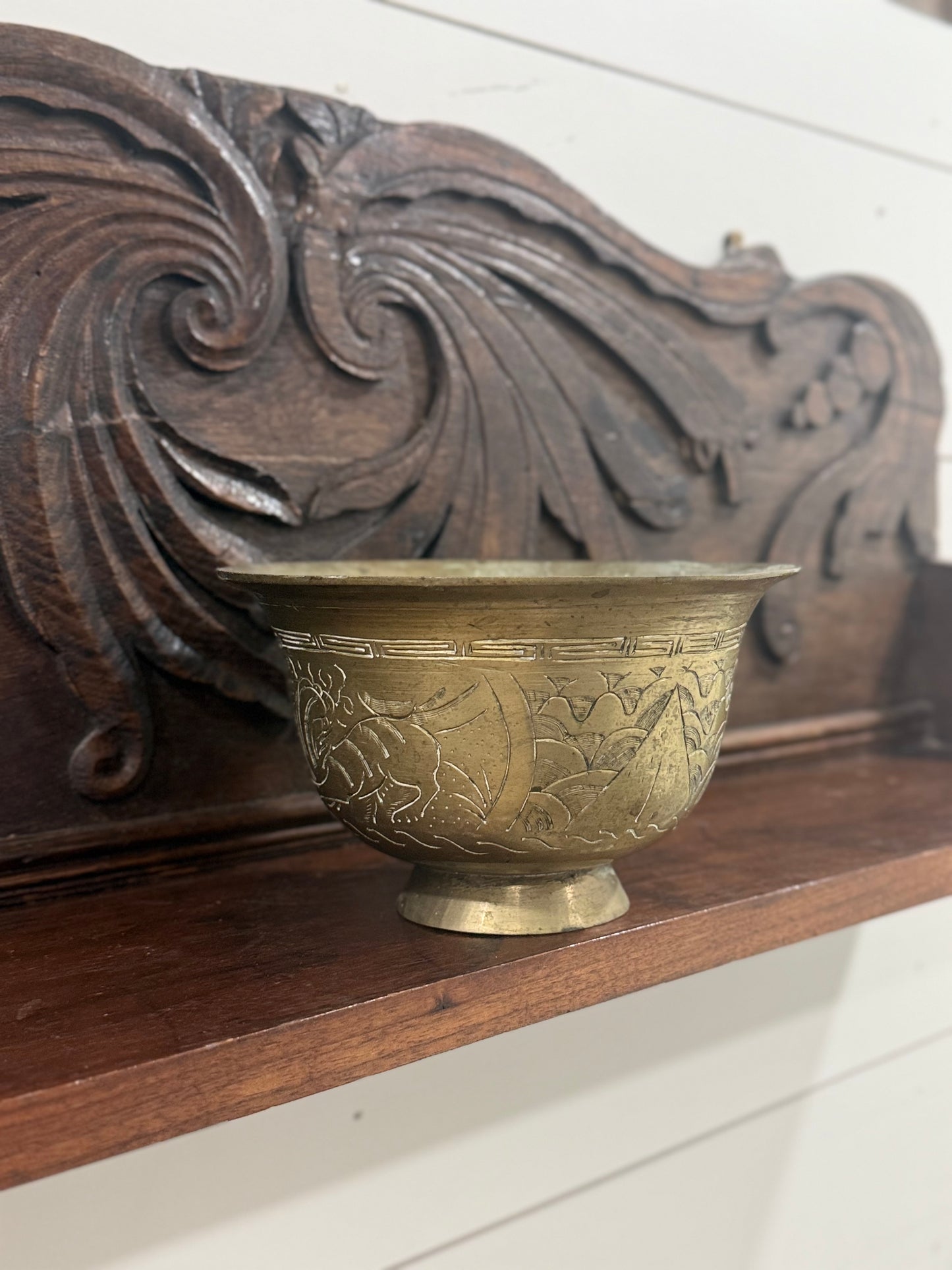 Vintage Etched Brass Egyptian Motif Bowl