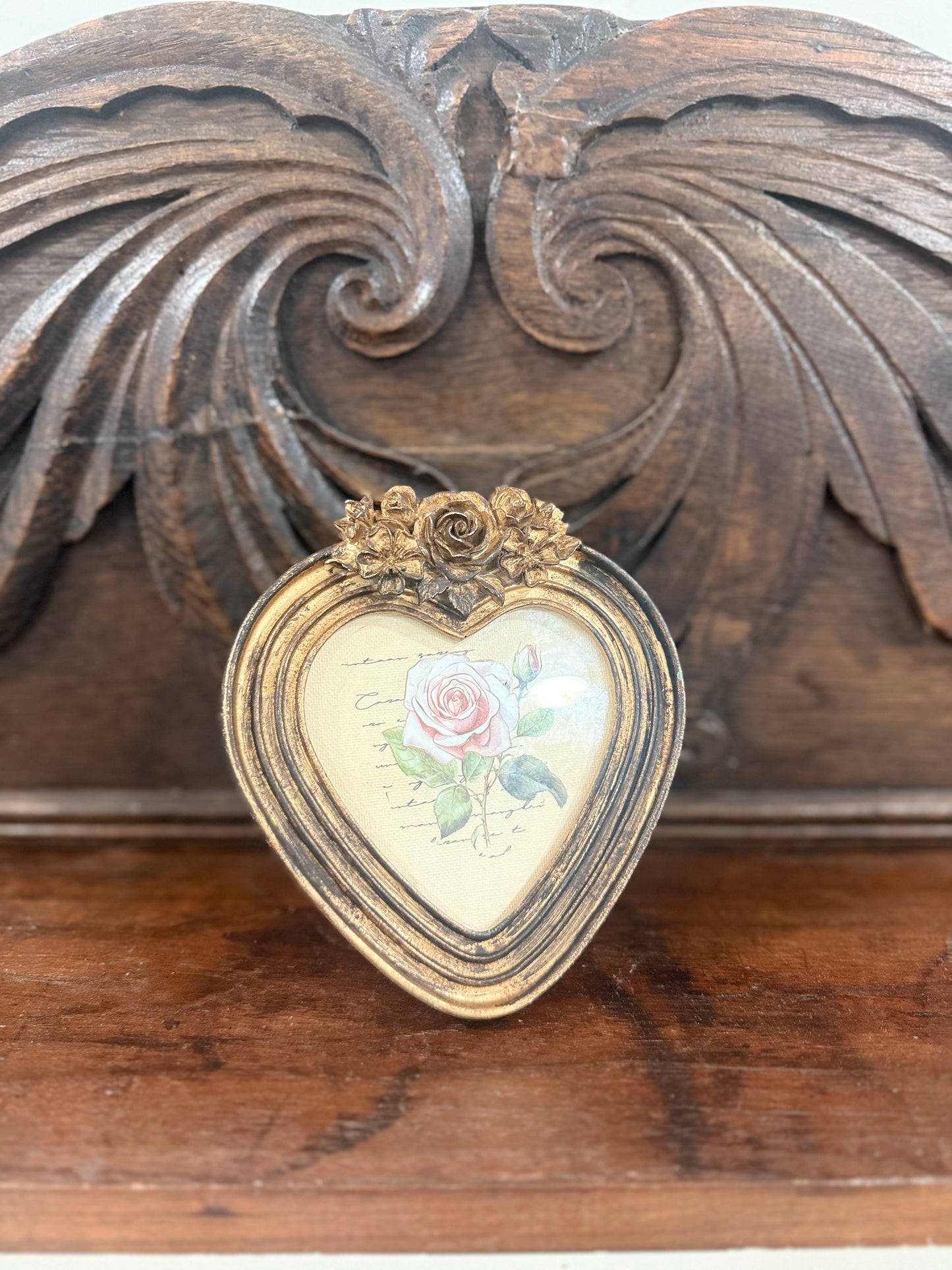 Gold Heart Picture Frame with Rose Detail