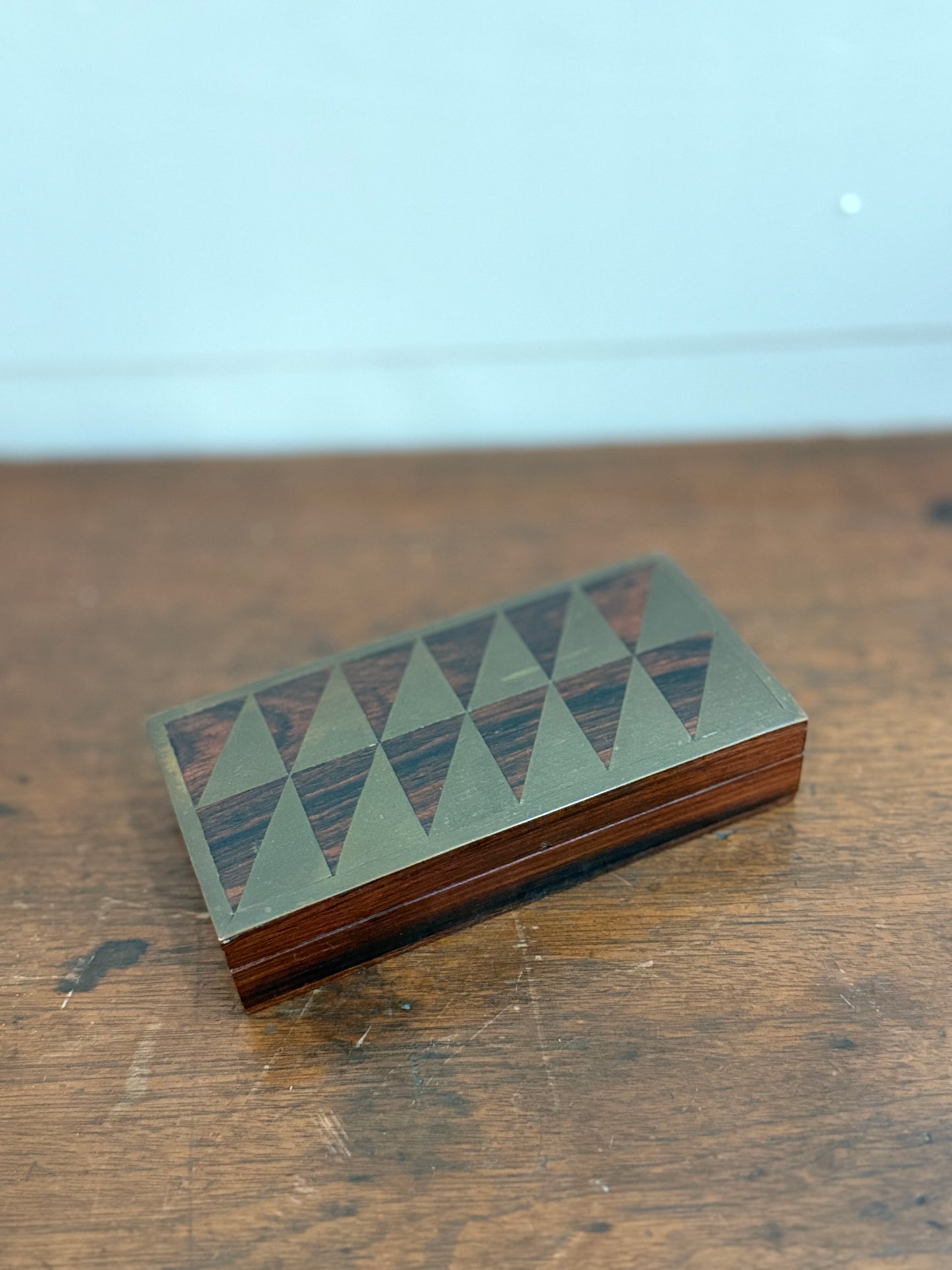 Vintage Brass & Wood Geometric Trinket Box