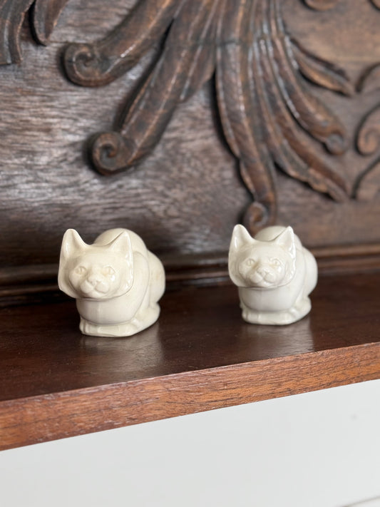 Vintage White Ceramic Cat Figurines – Set of 2 Made in Japan