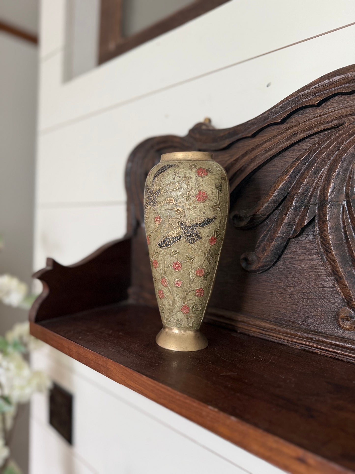 Vintage Brass Crane Vase