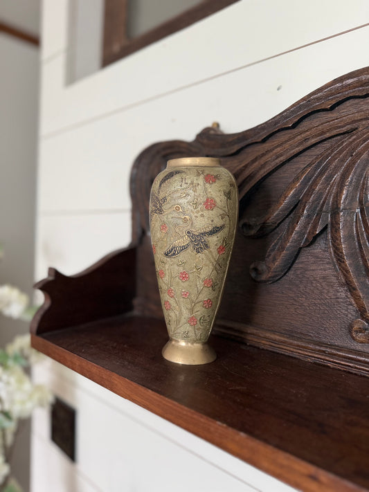 Vintage Brass Crane Vase