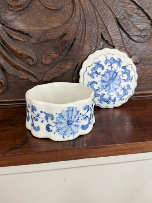 Blue & White Lidded Ceramic Trinket Box