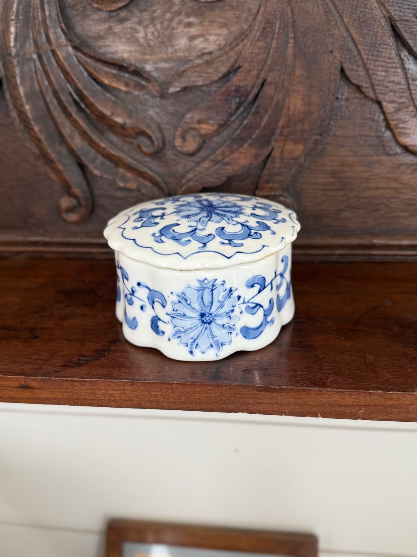 Blue & White Lidded Ceramic Trinket Box