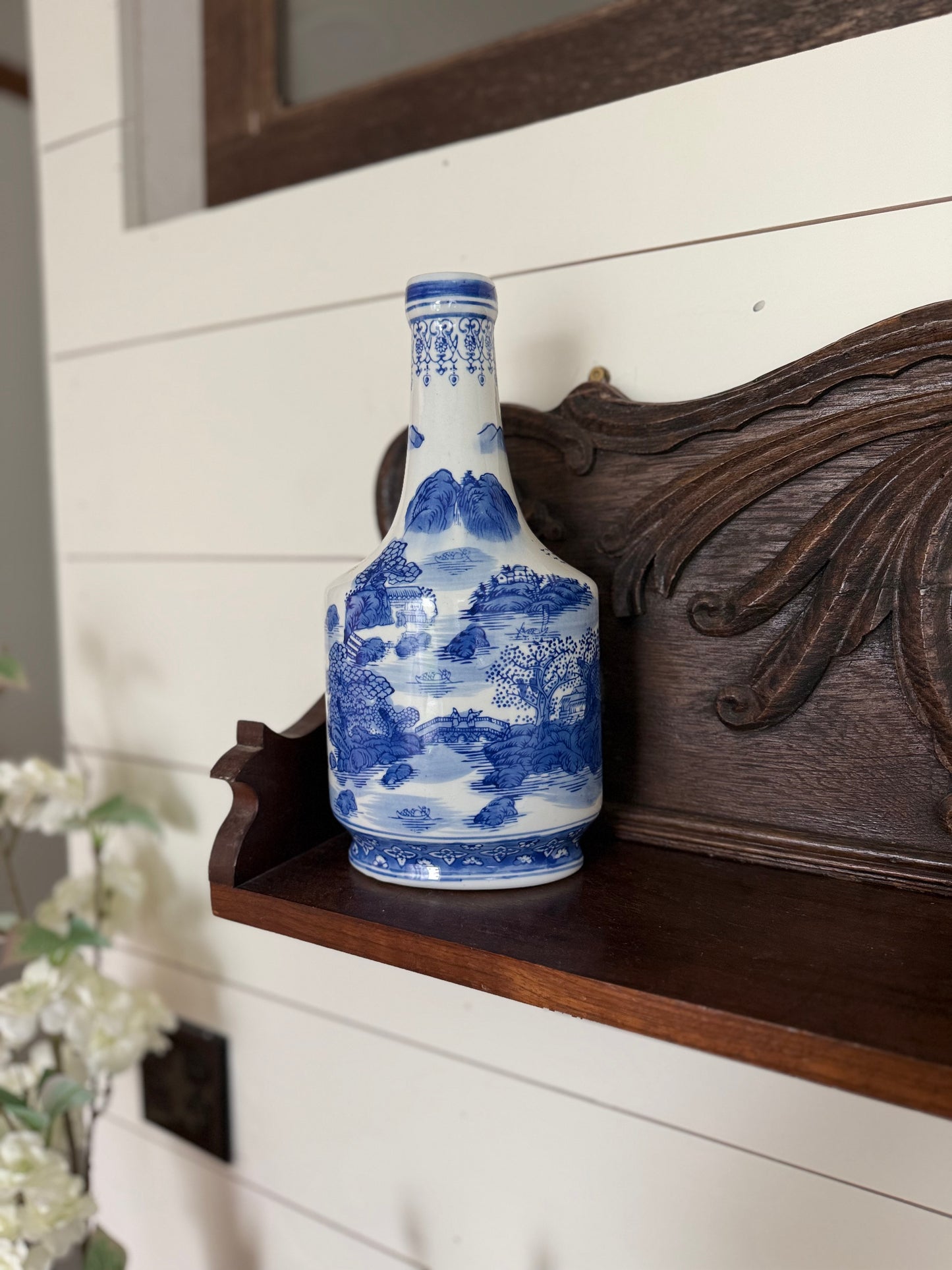 Vintage Blue & White Porcelain Vase