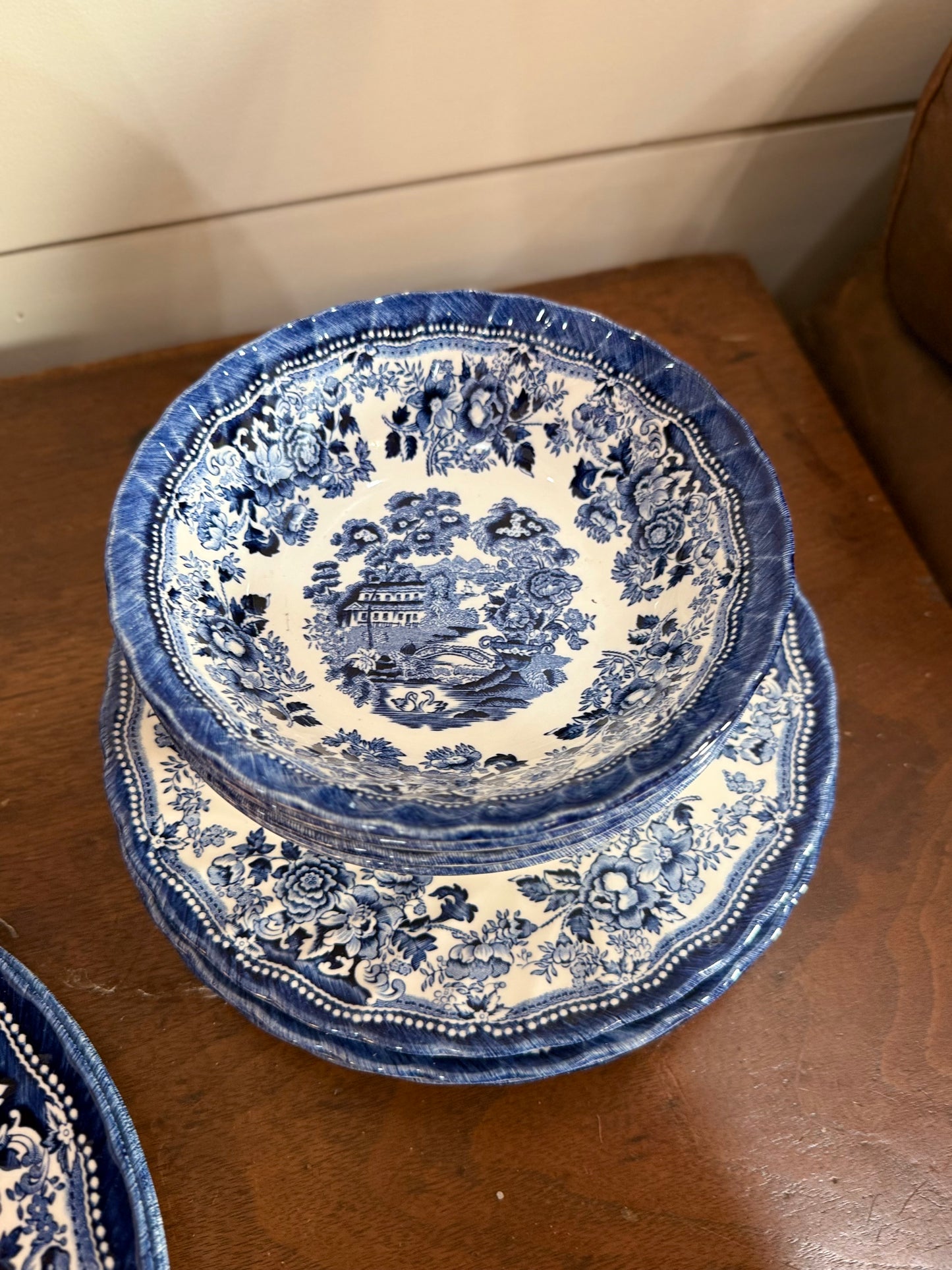Blue & White Transferware 16-Piece Dinner Set
