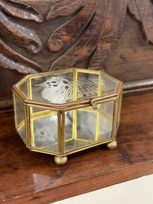 Vintage Brass Trinket Box with Etched Sea Shell Lid
