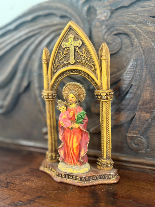 Vintage St. Joseph with Child Statue | Gothic Arch Religious Figurine