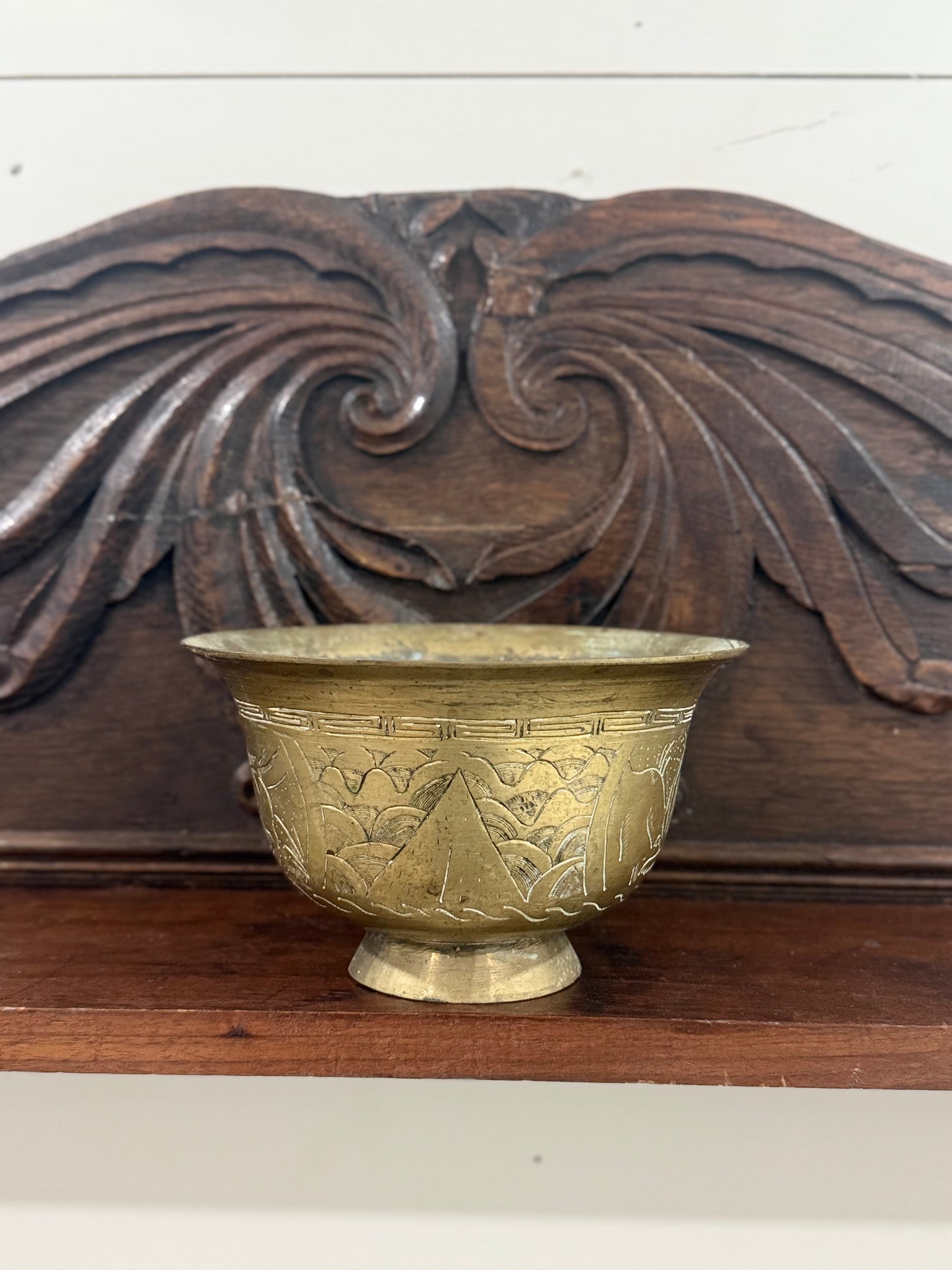 Vintage Etched Brass Egyptian Motif Bowl