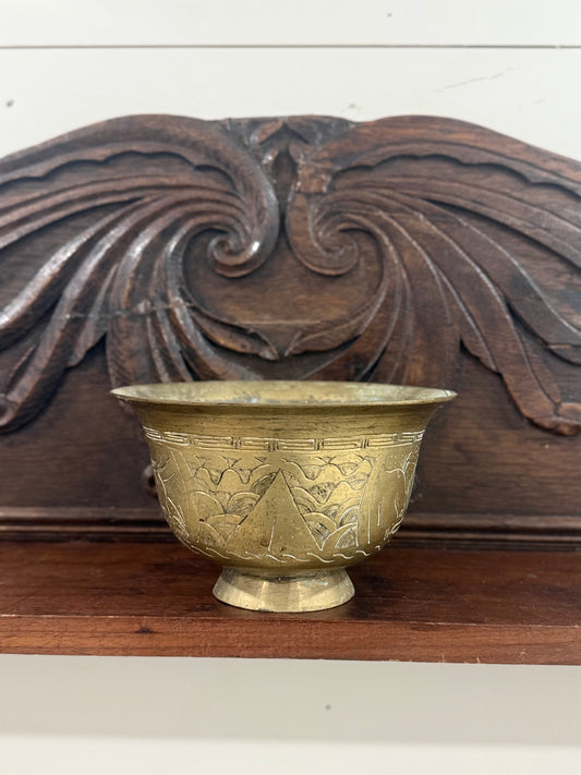 Vintage Etched Brass Egyptian Motif Bowl