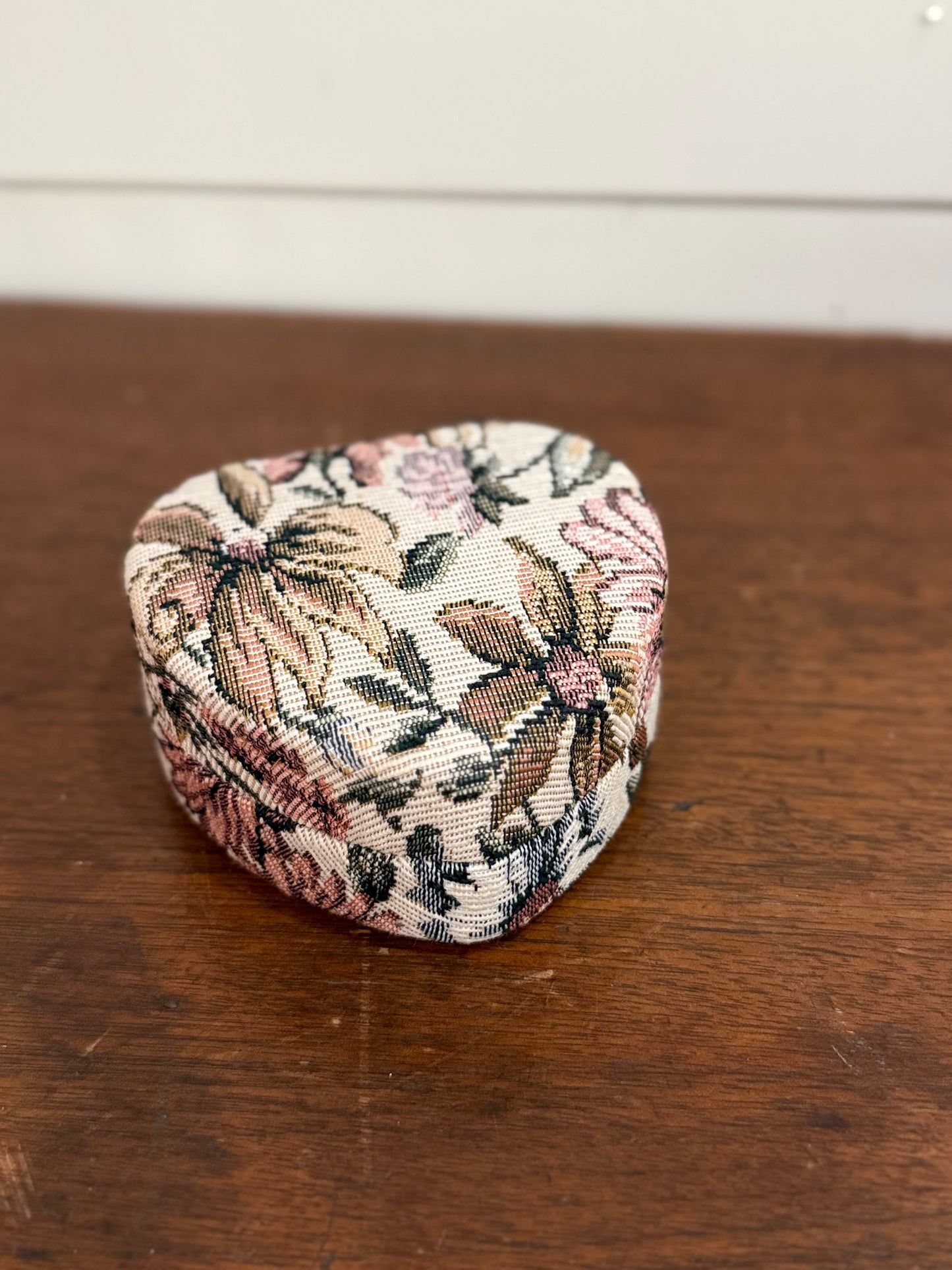 Vintage Floral Tapestry Heart Trinket Box