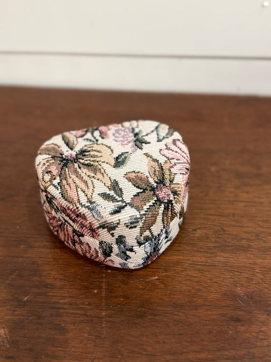 Vintage Floral Tapestry Heart Trinket Box
