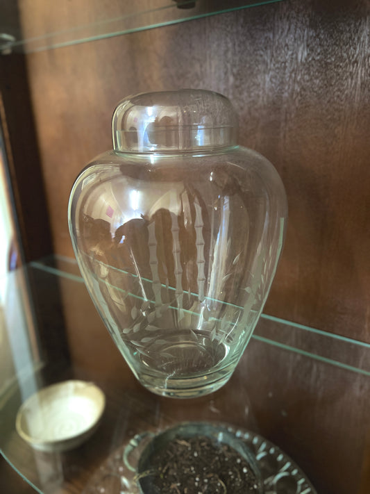 Vintage Etched Glass Ginger Jar