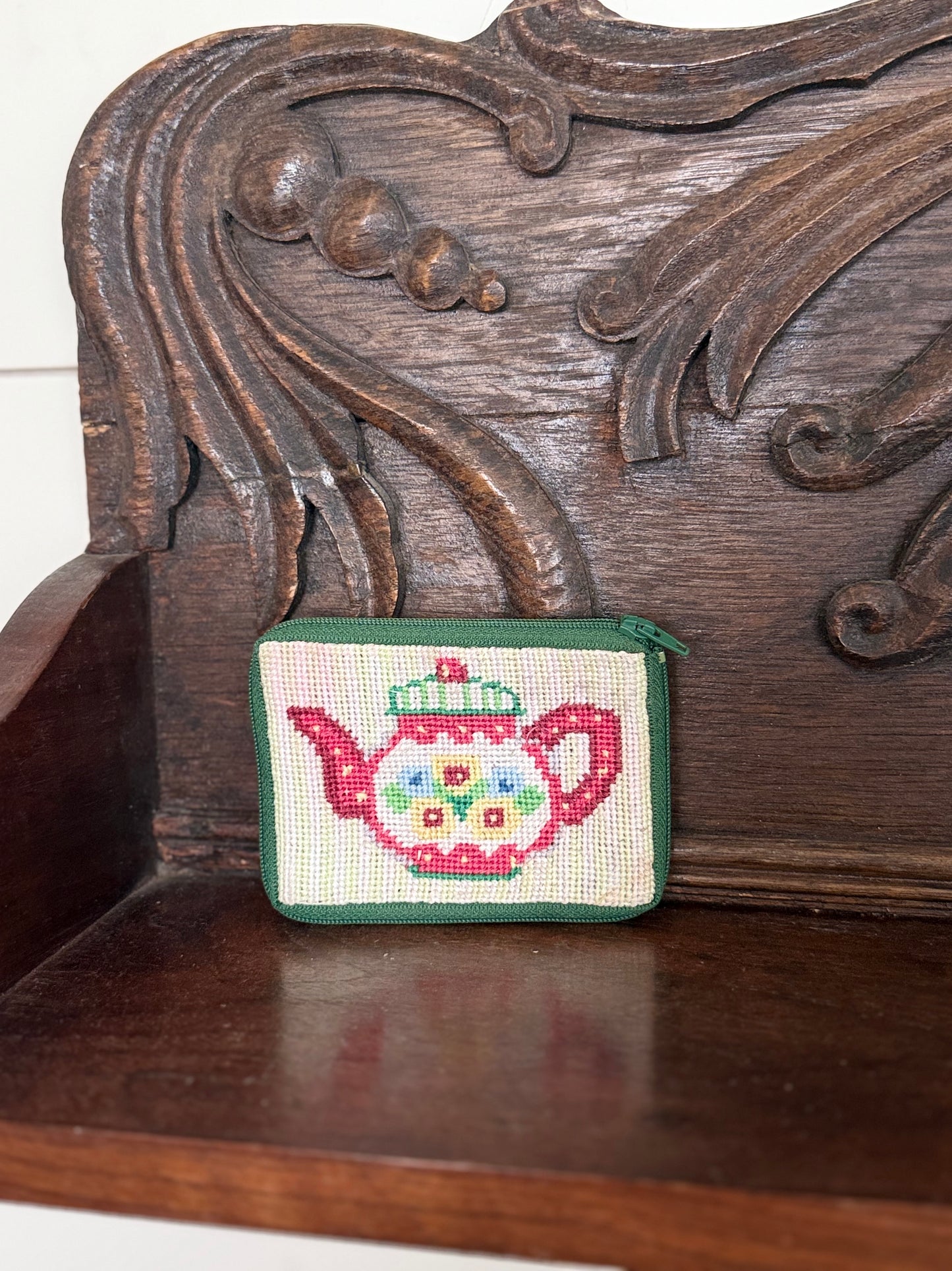 Vintage Needlepoint Teapot Coin Purse
