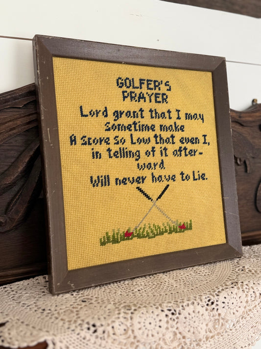Vintage Framed “Golfer’s Prayer” Needlepoint