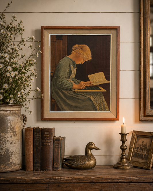 Young Girl Studying | Cottage & Traditional Wall Art
