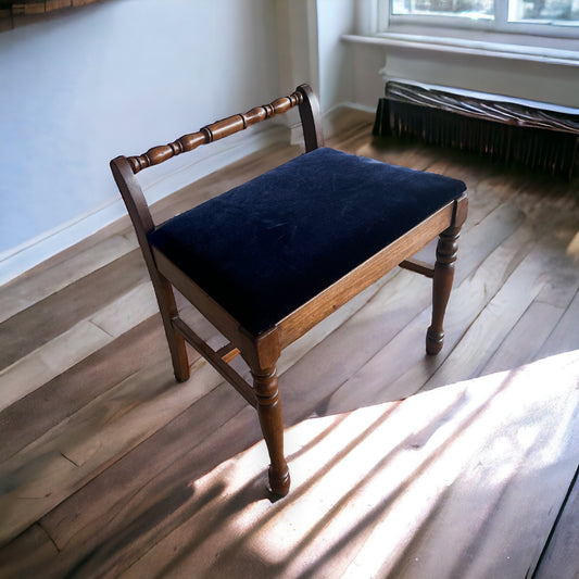 Blue Velvet Vintage Vanity Seat